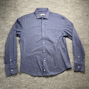 Rye 51 Mens Blue Heathered Knit Long Sleeve Button Down Shirt Size Medium